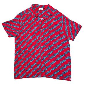 Disney Parks Walt Disney World Spell Out Mens L Short Sleeve Button Up Shirt Red